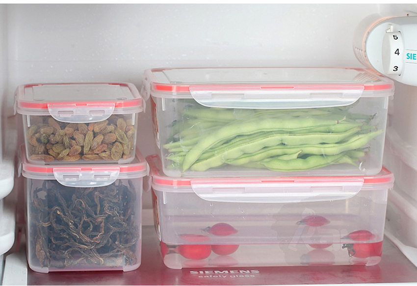 Combo 4 hộp nhựa chữ nhật bảo quản thực phẩm Inomata (Full size) - Có khóa nắp 4 chiều