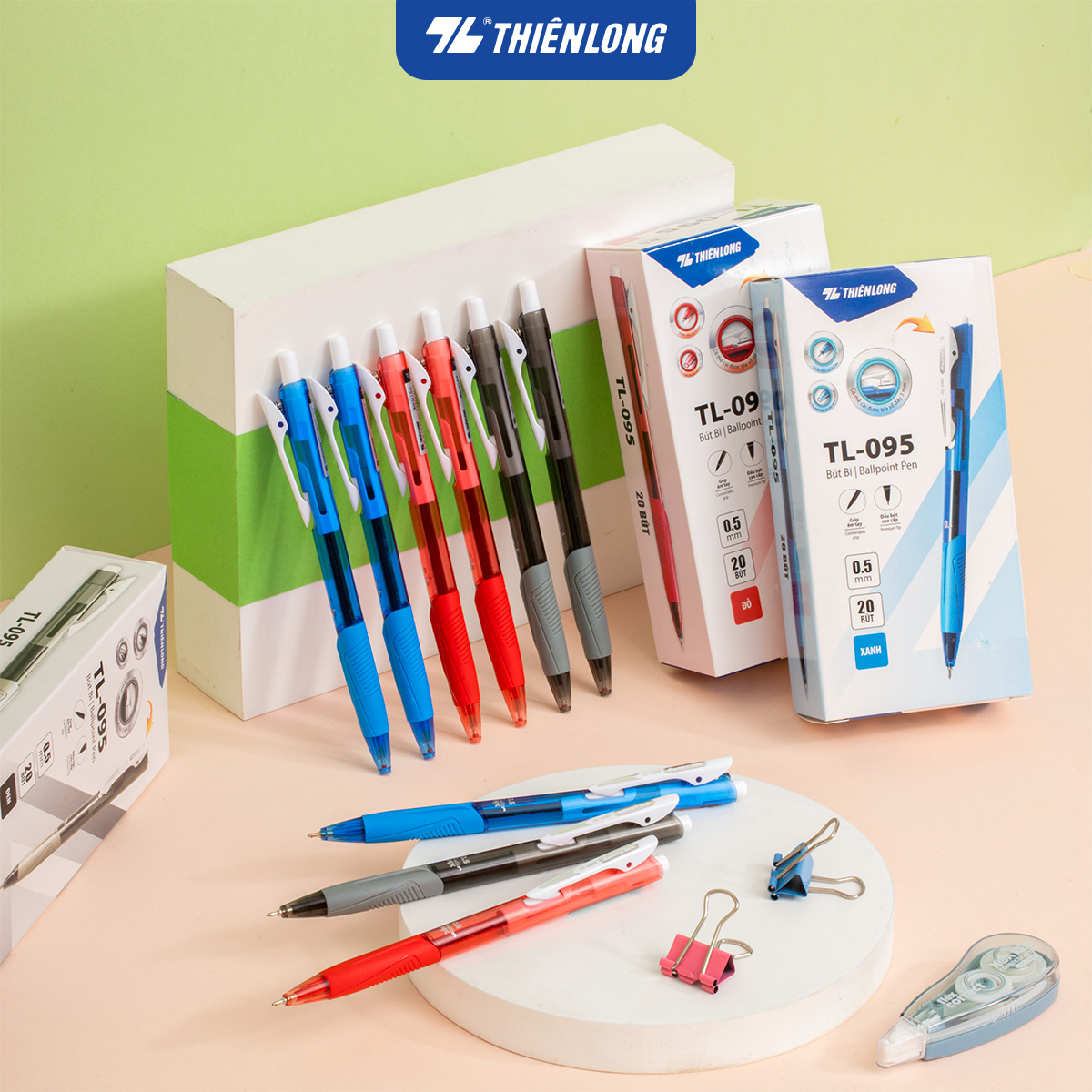 Combo 5-10-20 Bút Bi Thiên Long TL-095 - Tự động thu ngòi khi cài vào túi áo