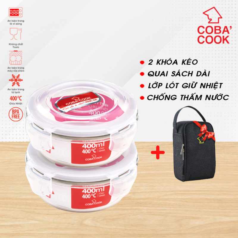 Bộ 2 hộp đựng cơm thực phẩm trữ thức ăn thủy tinh chịu nhiệt COBA