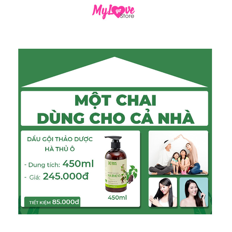 Dầu Gội Hà Thủ Ô Gội Xả 2 In 1 Cocayhoala Giảm Rụng Tóc - Đen Tóc - Chậm Quá Trình Bạc Tóc - Phục Hồi Tóc, Chai 450g