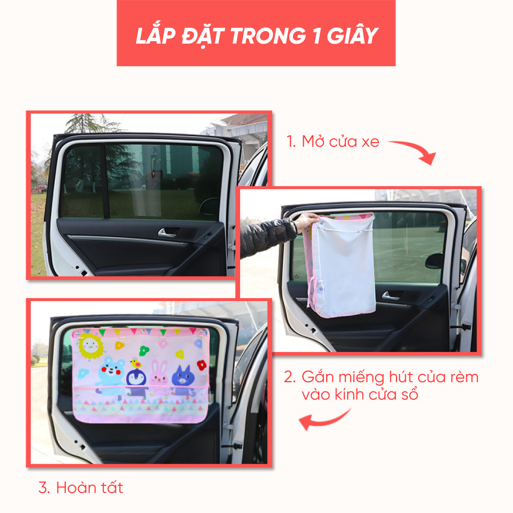 Màn che nắng cửa xe ô tô có miếng hút chắc chắn, rèm che nắng hoạt hình dễ thương vải siêu dày - giao mẫu ngẫu nhiên
