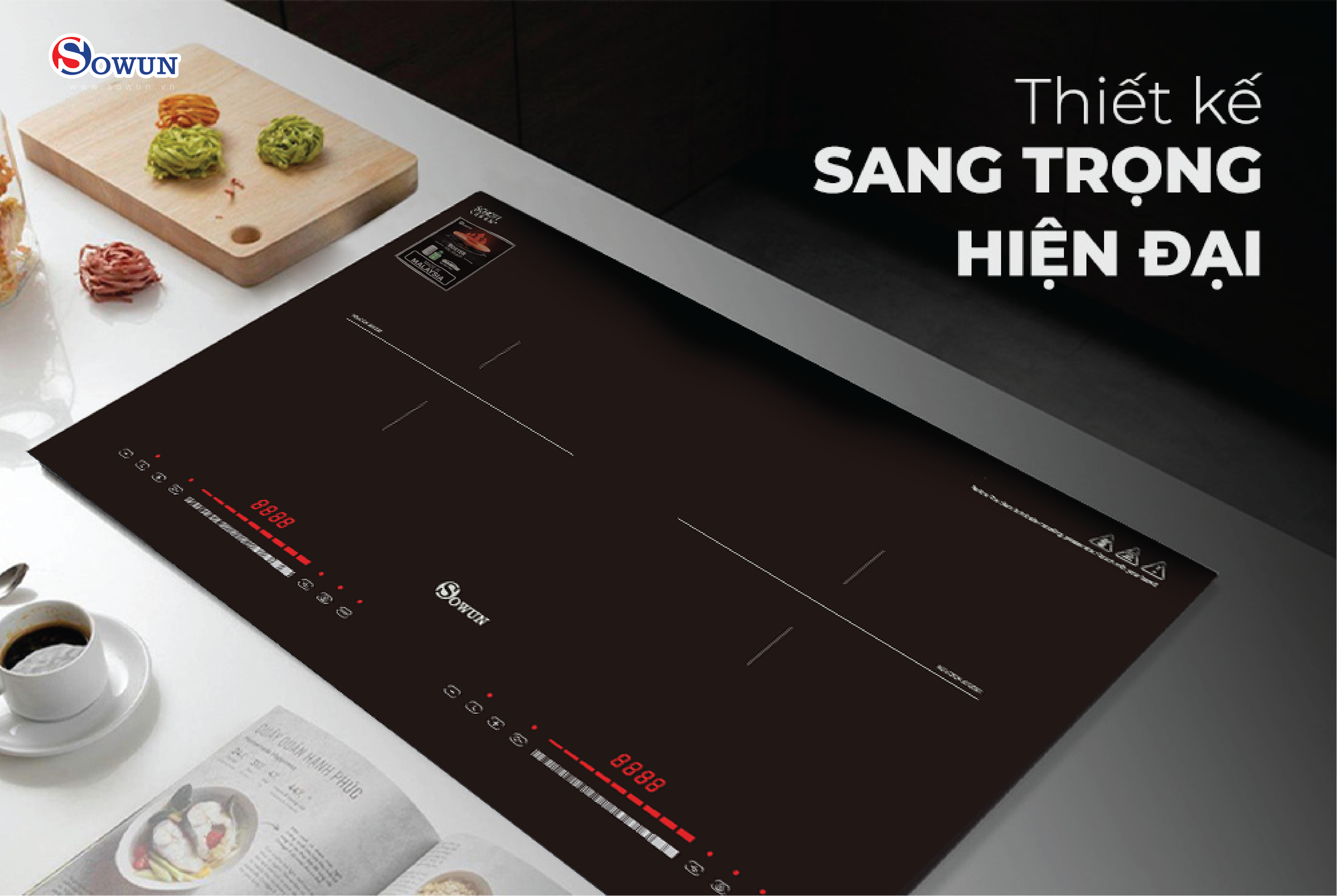 Bếp Điện Từ Đôi Nhập Khẩu SOWUN SW1228 ,Mặt Kính CERAMIC Cao Cấp Chịu Được Nhiệt Độ Cao