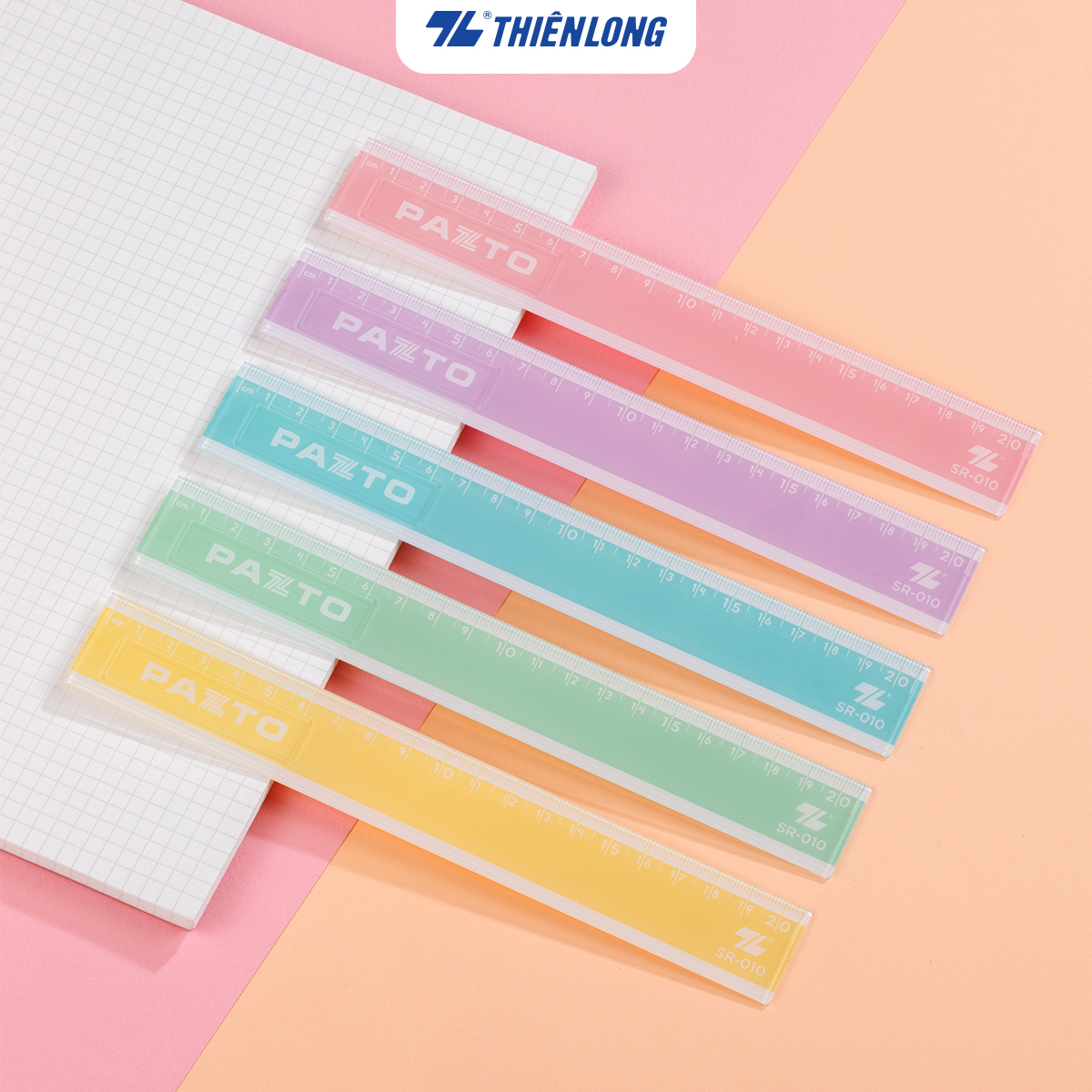 Thước nhựa thẳng màu Pastel dài 20 cm Thiên Long Pazto SR-010 - Màu ngẫu nhiên