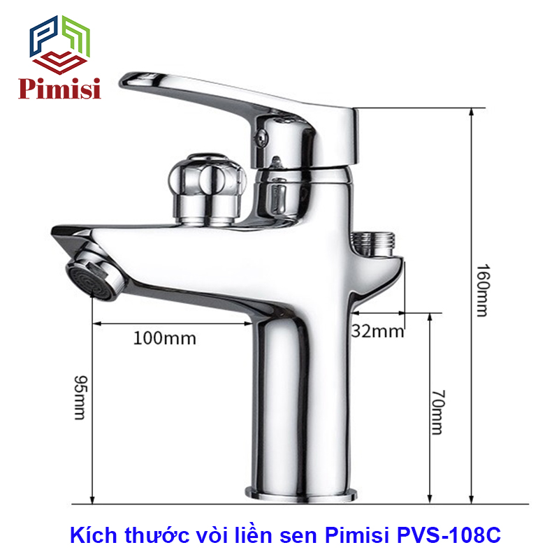 Vòi Chậu Liền Sen Pimisi PVS-108C Nóng Lanh (Lavabo 1 Lỗ) - Sáng Bóng, Cho Nhà Tắm | Chính Hãng