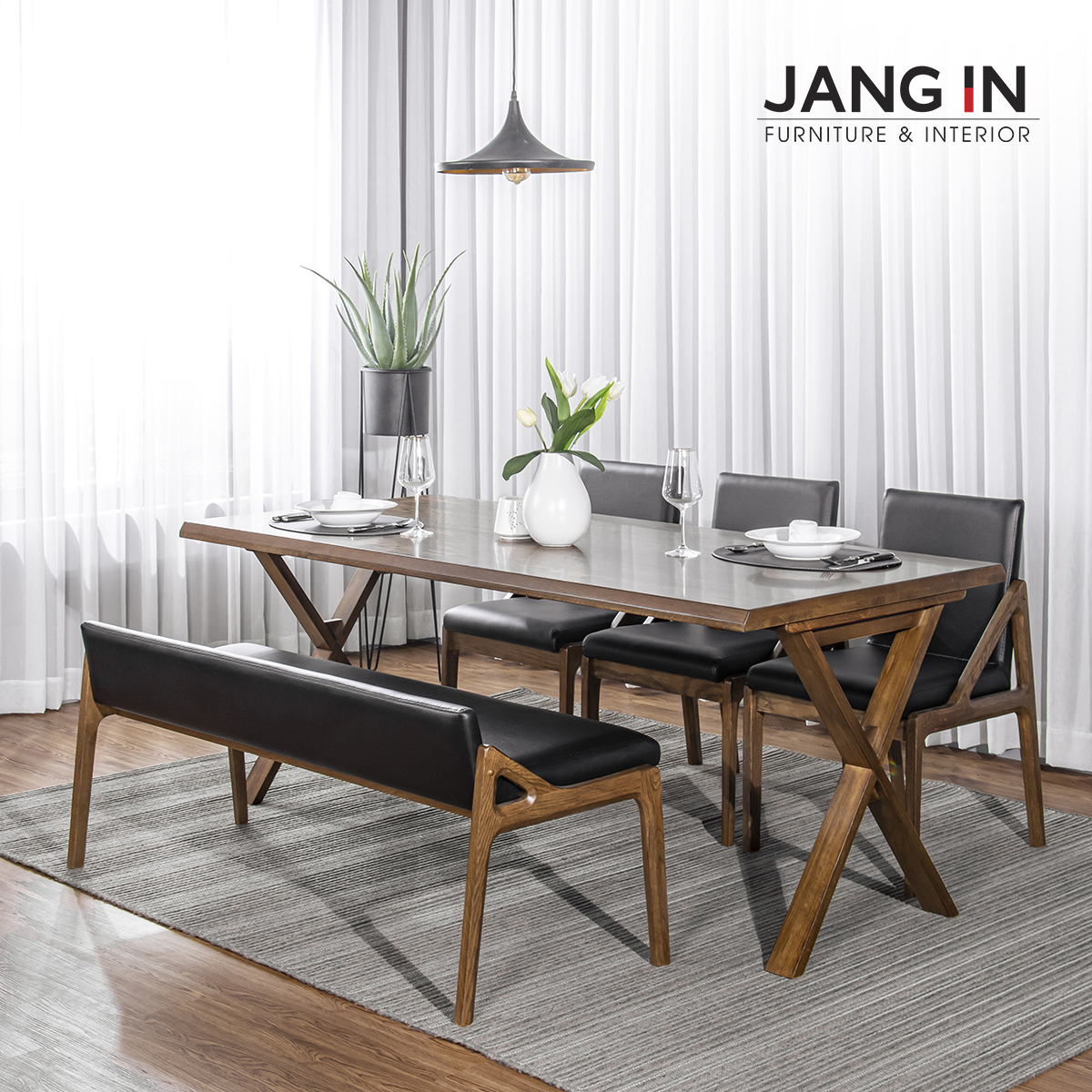 Bộ Bàn Ăn Forest 6 Chỗ Ghế 3 + Ghế Dài Jang In