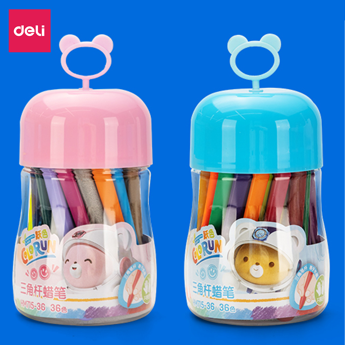 Bút sáp màu hữu cơ gấu con Deli - An toàn cho bé, không vấy bẩn tay - 12/24/36 màu - Tô màu, vẽ tranh học sinh trẻ em - Cán tam giác dễ cầm