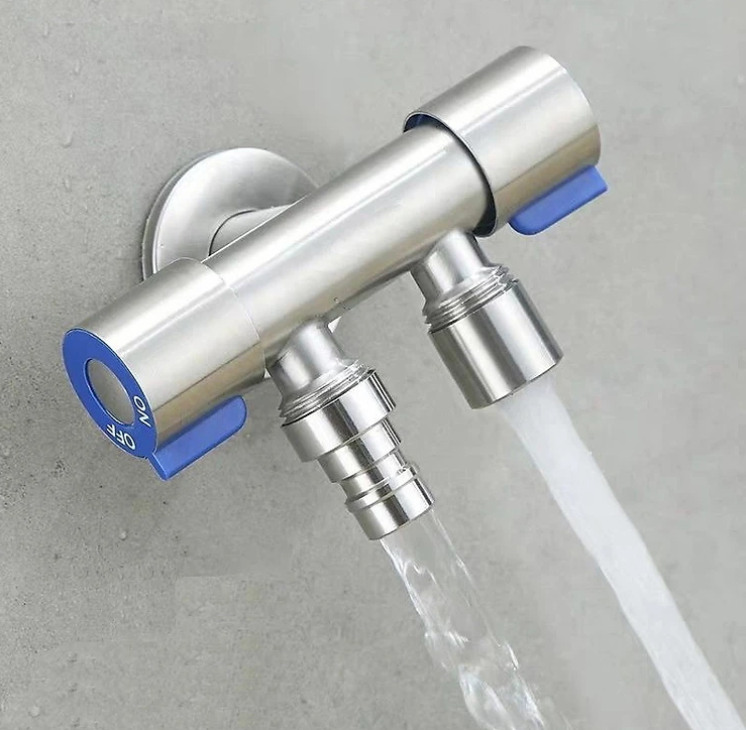 Van nước KG45 2cổng xả có khóa riêng biệt dạng vòi chia nước, đường kính van 20mm, chất liệu inox304 - Hàng chính hãng