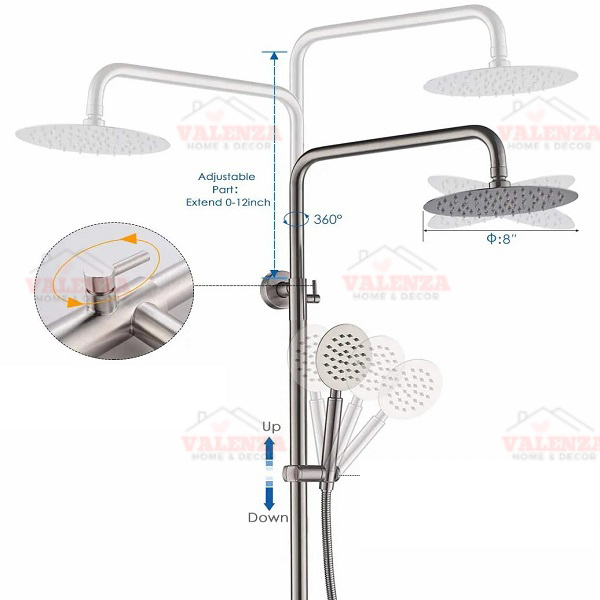 Bộ sen cây tắm đứng inox sus304 nóng lạnh Valenza SCT-01