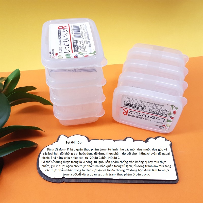Combo 2 sản phẩm set 04 hộp chia thức 100ml và 70ml, không sản sinh ra các hoạt chất gây hại trong quá trình sử dụng - nội địa Nhật Bản