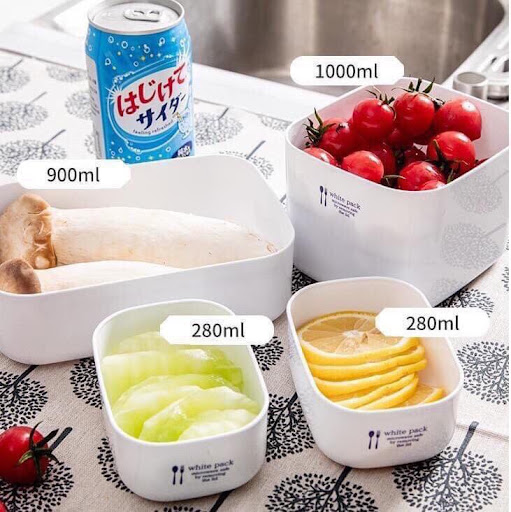 Set 02 hộp đựng thực phẩm White Pack 1000ml và 900ml, có nắp mềm giúp bảo quản thực phẩm sạch sẽ -nội địa Nhật Bản