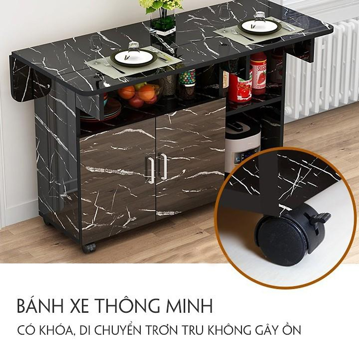 Bàn ăn thông minh mẫu mới tiết kiệm không gian tối đa kích thước sử dụng 120*70*77 kích thước gấp gọn 120*30*77 cm
