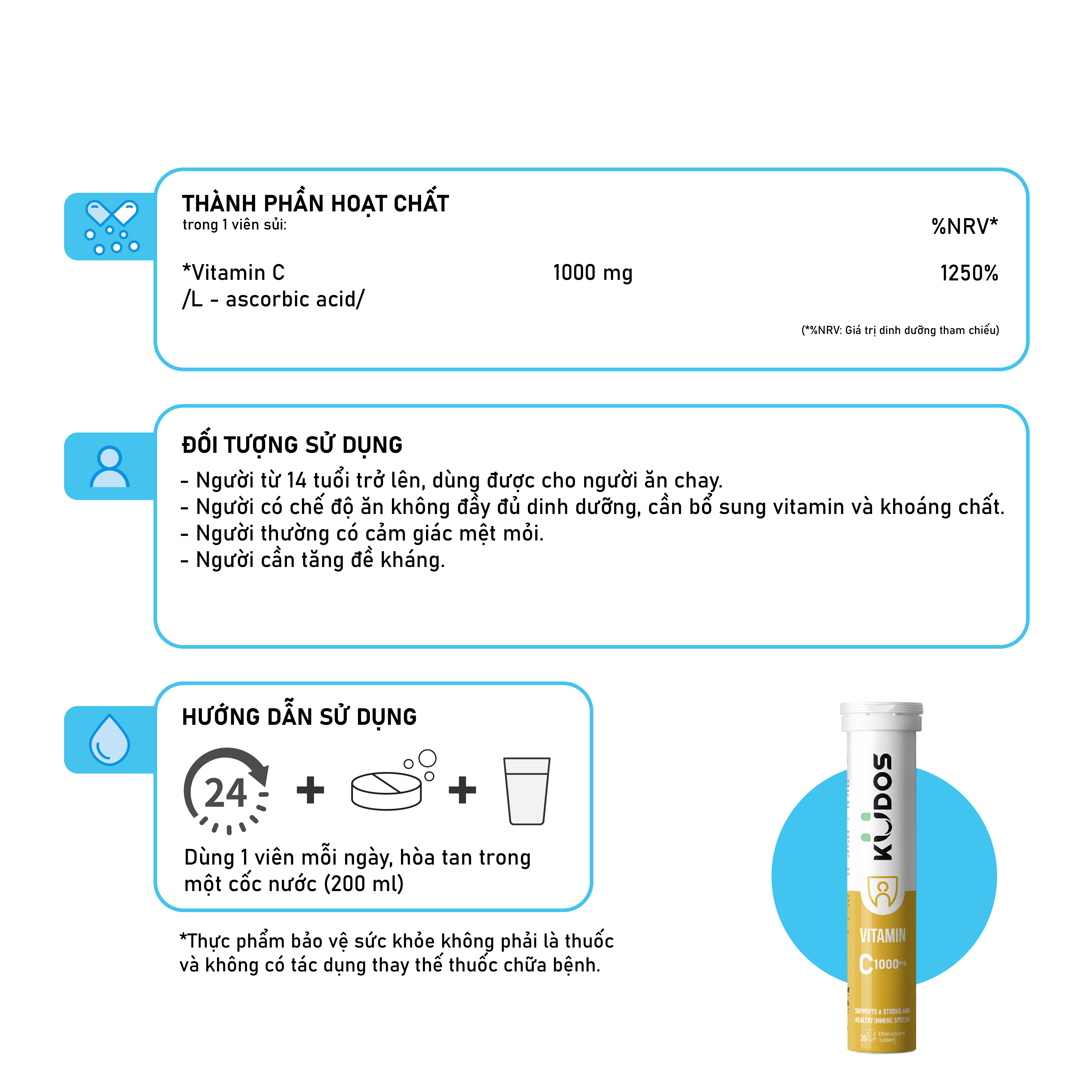 Combo Thực phẩm bảo vệ sức khỏe KUDOS VITAMIN C 1000MG + KUDOS EXTRA HIGH DOSE VITAMINS & MINERALS (20 viên/ tuýp)
