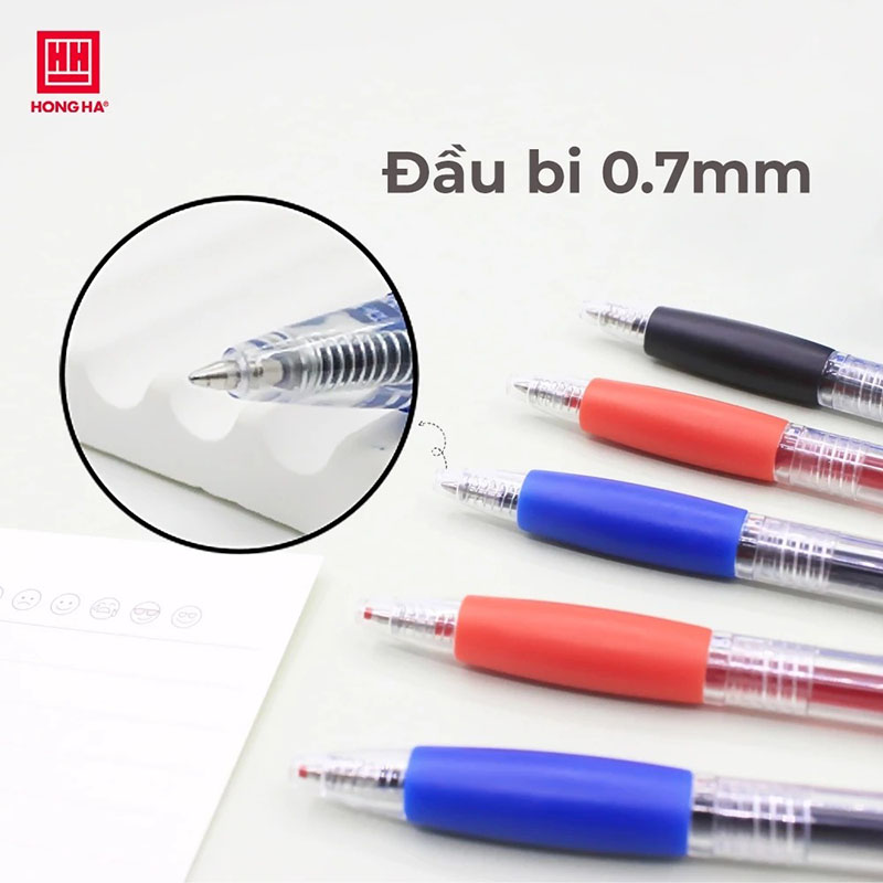 Hộp 12 Bút Gel Hồng Hà dạng bấm, có grip đầu ngòi 0.7mm cho nét viết êm, trơn - 2769 HH-209