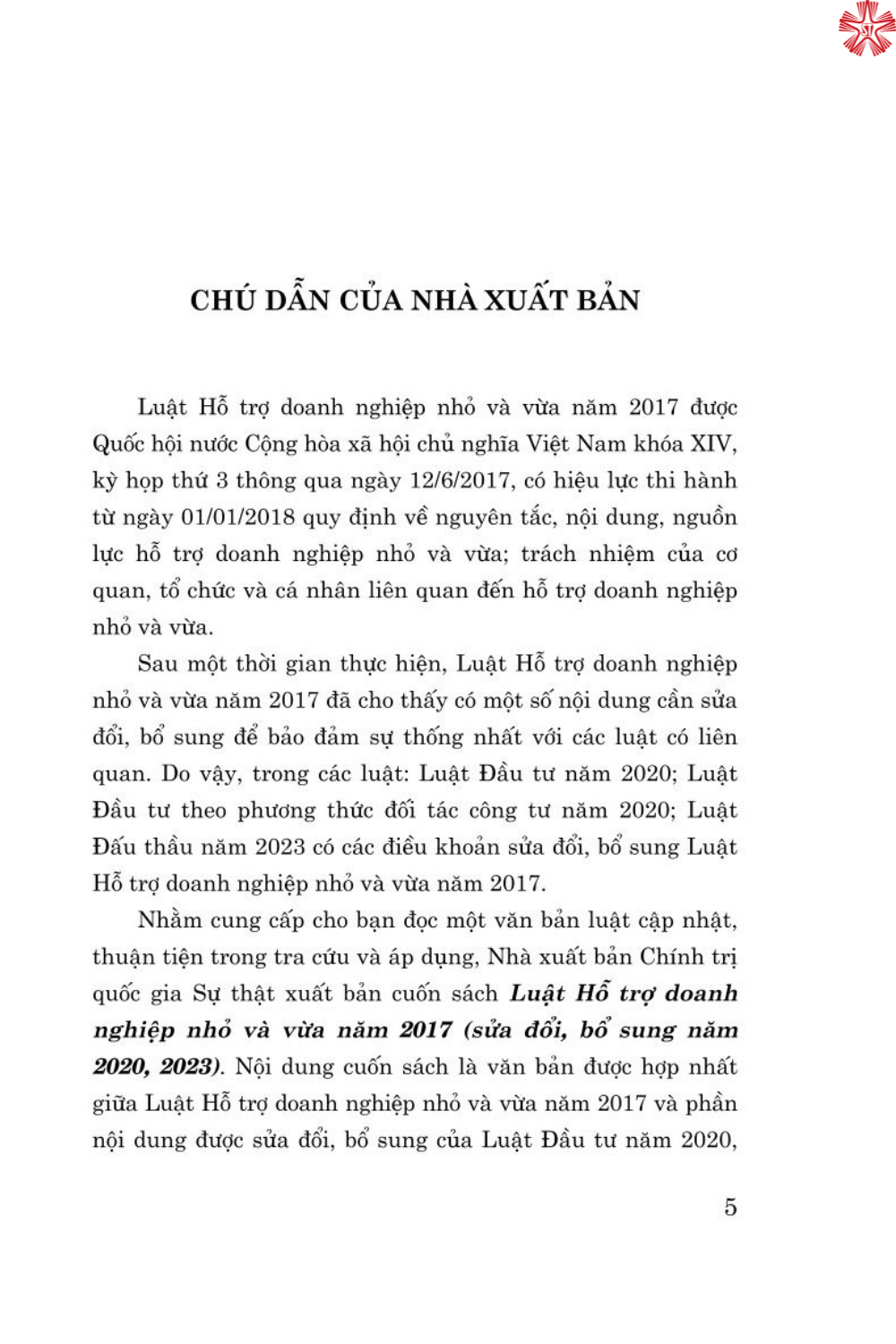 Luật hỗ trợ doanh nghiệp nhỏ và vừa năm 2017 (sửa đổi, bổ sung năm 2020, 2023)