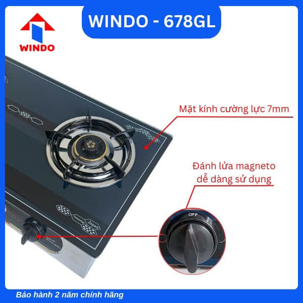 BẾP GAS ĐÔI MẶT KÍNH CAO CẤP WINDO - 678GL- Hàng Chính Hãng