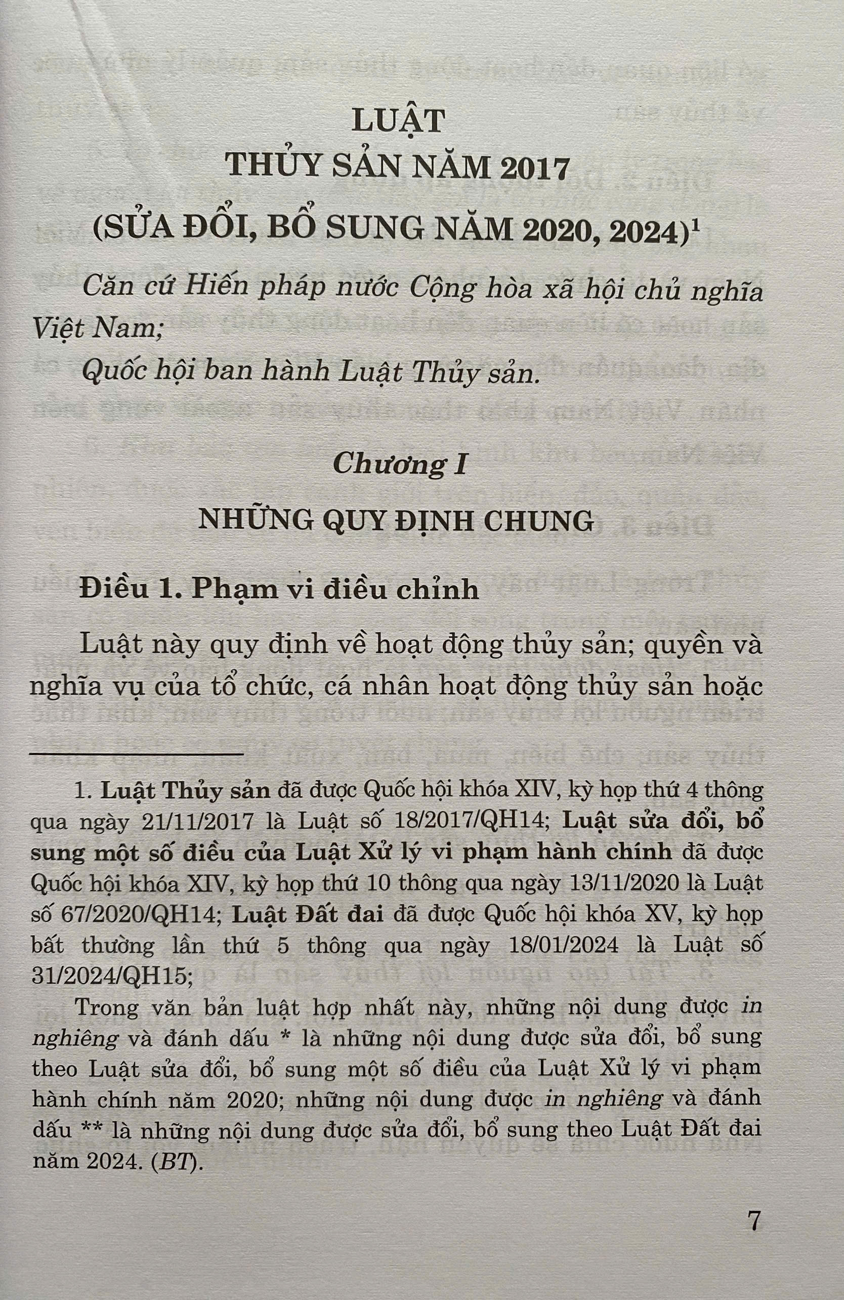 Luật Thuỷ Sản ( Sửa đổi, bổ sung năm 2020, 2024)