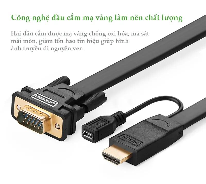 Ugreen UG40267MM101TK 1.5M màu Đen Cáp chuyển đỗi HDMI sang VGA kèm cổng trợ nguồn Micro USB - HÀNG CHÍNH HÃNG