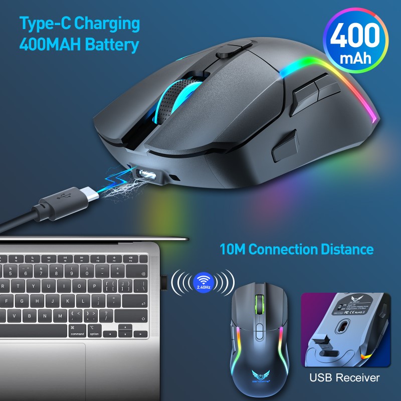 Chuột Led Không Dây Pin sạc T28 Cổng sạc TypeC chống mỏi cổ tay cho máy tính laptop hàng nhập khẩu