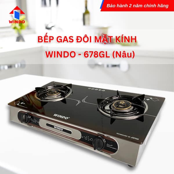 BẾP GAS ĐÔI MẶT KÍNH CAO CẤP WINDO - 678GL- Hàng Chính Hãng
