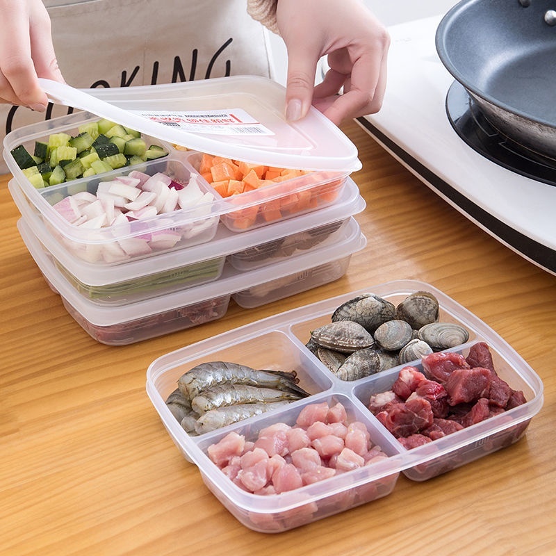 Hộp Chia Thực Phẩm 4 Ngăn - Hộp Nhựa Bảo Quản Thịt Đông Lạnh Tiện Lợi