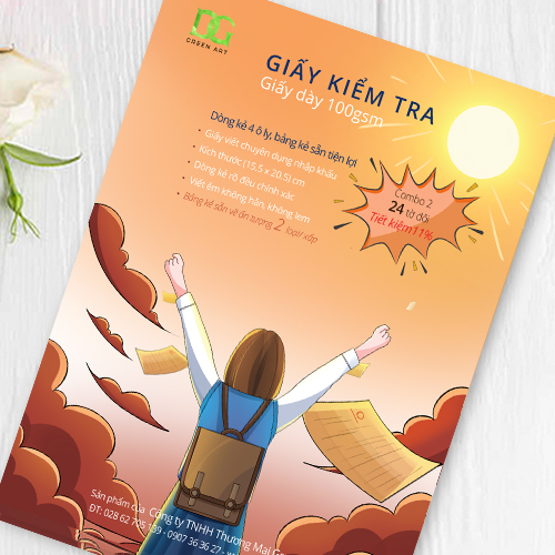 Giấy kiểm tra 4 ô ly giấy dày 100gsm, viết được tất cả các loại bút không lem không hằn, bảng kẻ sẵn tiện lợi, Combo 2: 24 tờ GKTL1-11 Green Art- Hàng chính hãng