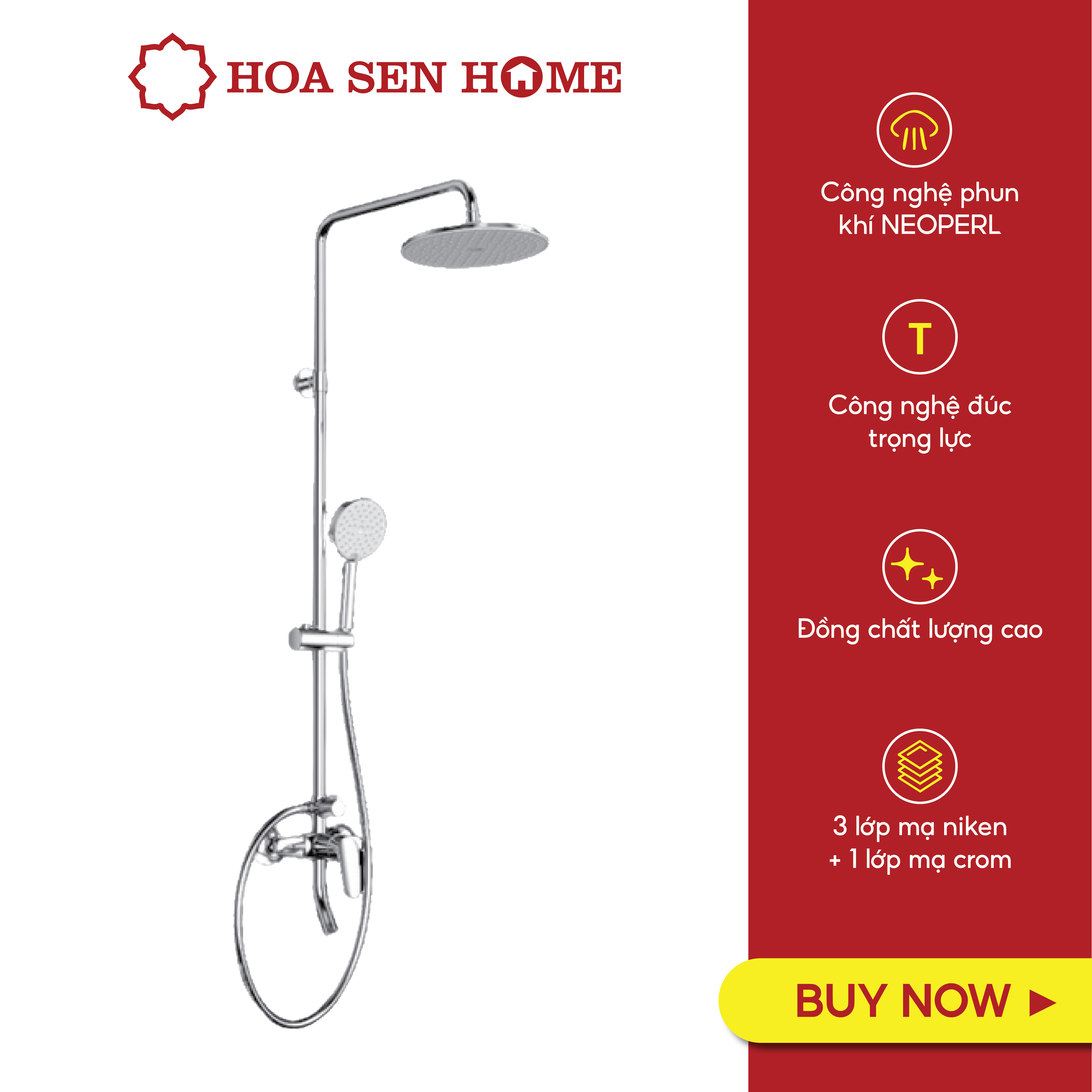 Sen dây TUSLO LUXURY S003 chất liệu đồng thau, công nghệ phun khí tân tiến, tiết kiệm nước - Hoa Sen Home - Hàng chính hãng