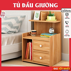 Tủ Đầu Giường Mẫu Mới - 2 Ngăn Kéo Màu Vân Gỗ Kích Thước 65x40x25cm