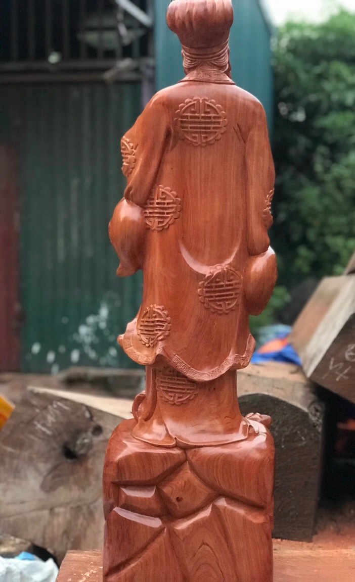 Tượng khổng minh (gia cát lượng) bằng gỗ hương đá liền khối cực đẹp kt cao 90×27×20cm