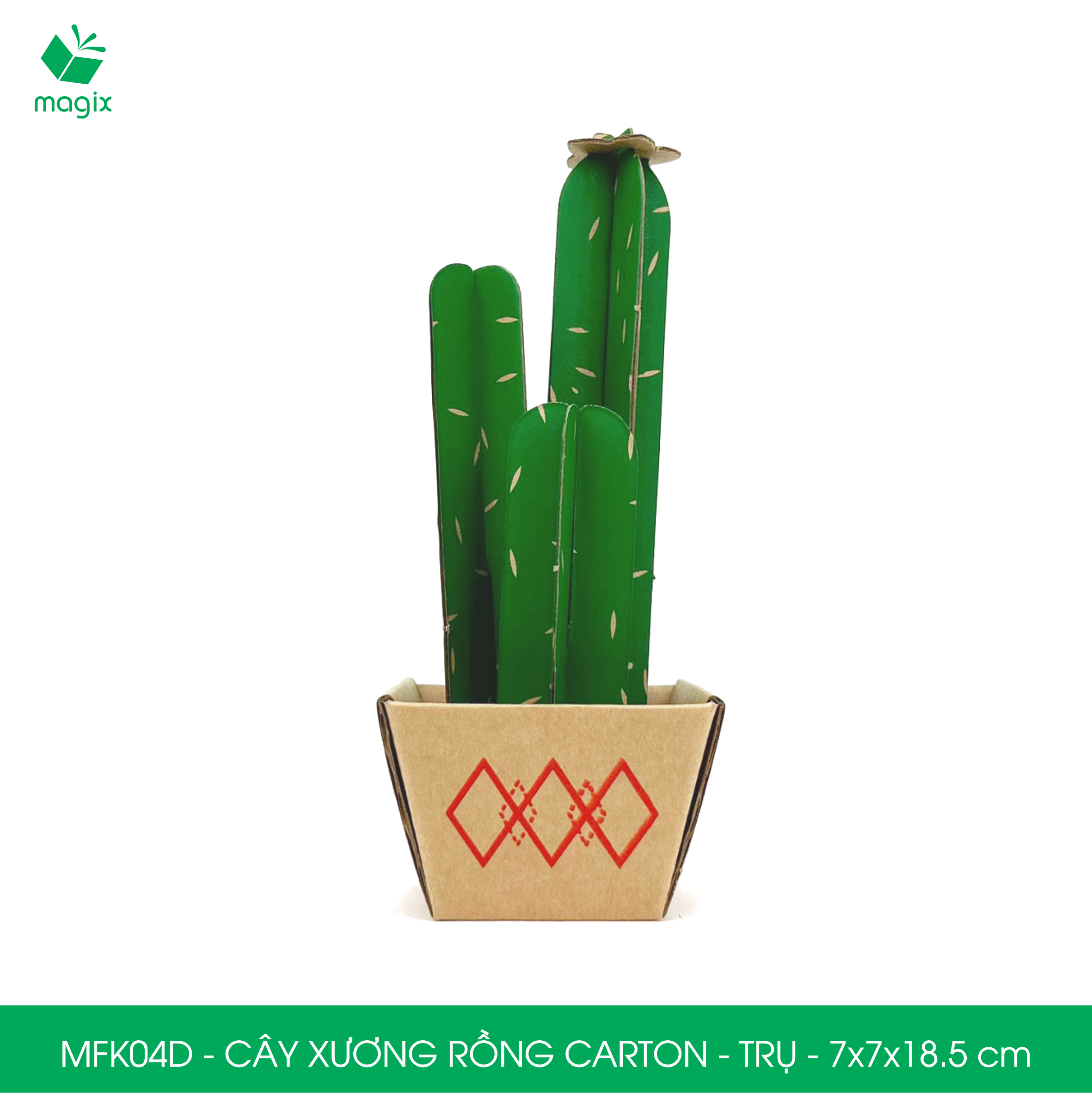 MFK04D - 7x7x18.5 cm - Cây xương rồng lắp ráp bằng giấy carton để bàn trang trí, bộ xếp hình sáng tạo