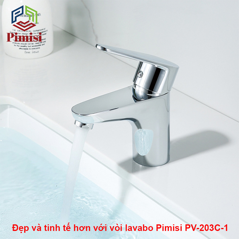 Vòi Lavabo Nóng Lạnh Pimisi PV-203C-1 Đồng Thau Mạ Xi Sáng Bóng, Dùng Cho Chậu Rửa Mặt 1 Lỗ Ở Phòng Tắm - Điều Chỉnh Nước Bằng Gật Gù Gắn Trên Bồn Chậu Rửa Treo Tường Hay Chậu Mặt Bàn Đá, Với Đầy Đủ Phụ Kiện Xi Phông Và Dây Cấp Nước | Hàng Chính Hãng