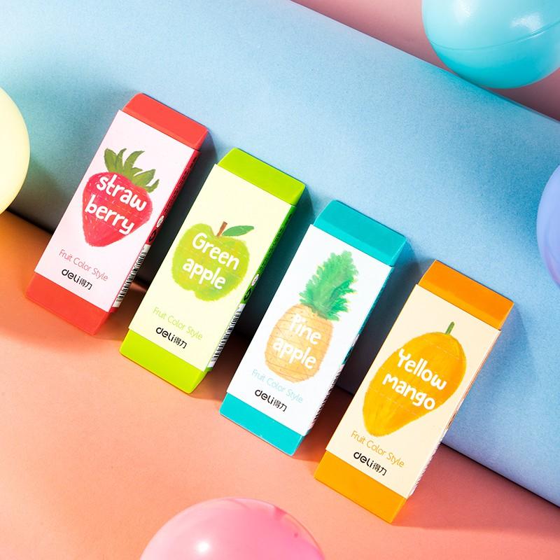 Gôm Tẩy Deli Hình Vẽ Hoa Quả Đỏ/ Xanh lá/ Vàng/ Xanh ngọc - Tẩy Bút Chì Sạch Đẹp - 71050