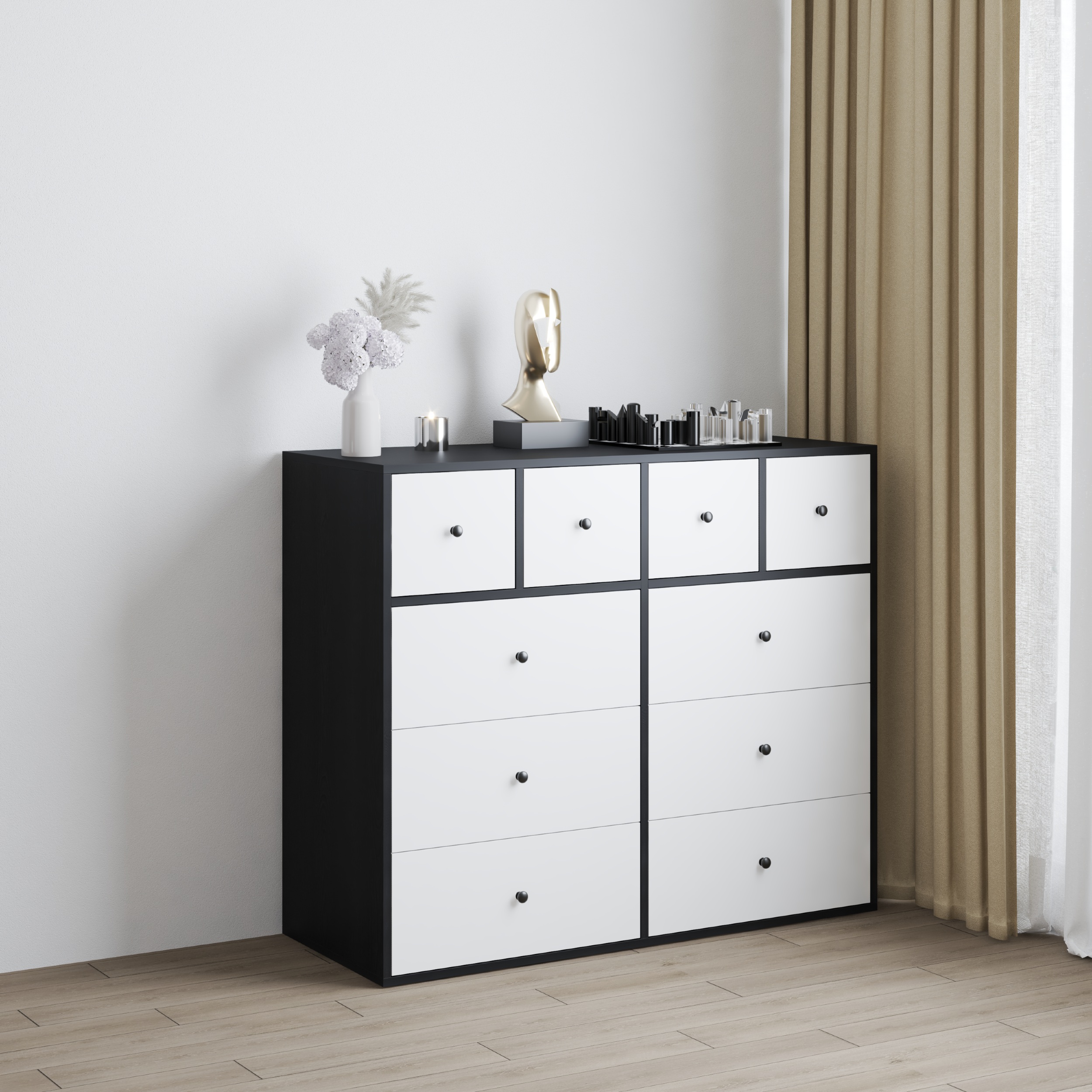 HAPPY FURNITURE , Tủ lưu trữ 10 ngăn kéo - KALA, THK_302 , 120cm x 45cm x 100cm DxRxC
