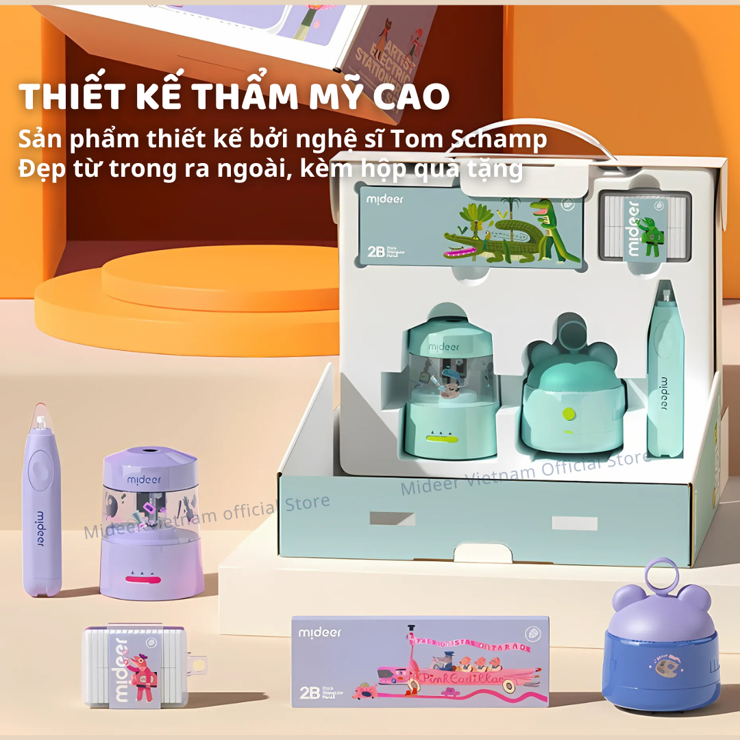 Gọt bút Chì tự động, tẩy tự động, đồ dùng học tập cho bé cao cấp Mideer Artist Electric Stationery