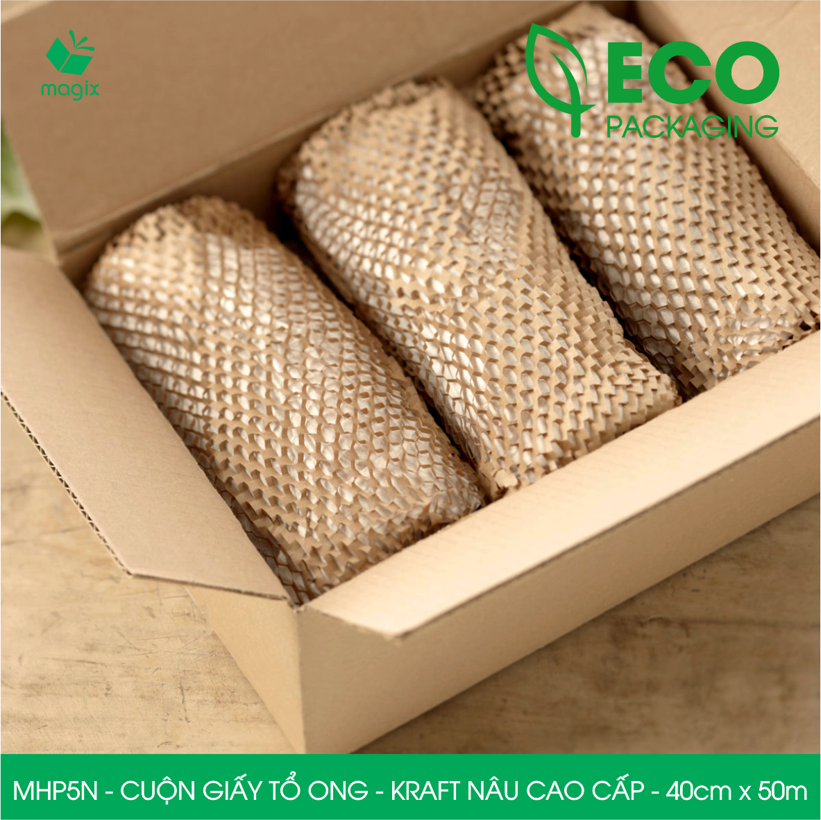MHP5N - 40cm x 50m - Cuộn giấy tổ ong chống sốc - Kraft nâu Cao Cấp - Giấy gói hàng, gói quà