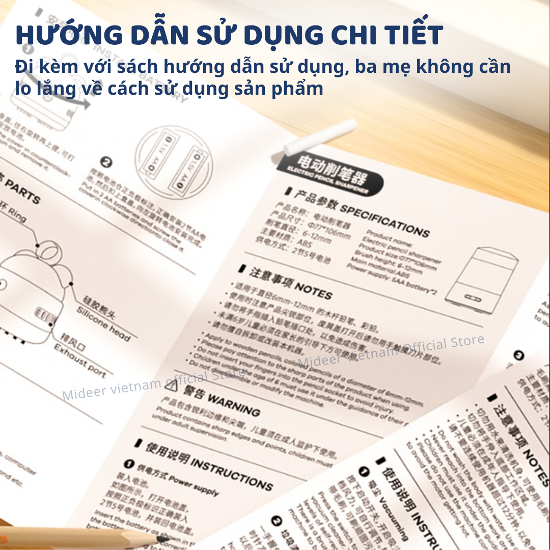 Gọt bút Chì tự động, tẩy tự động, đồ dùng học tập cho bé cao cấp Mideer Artist Electric Stationery