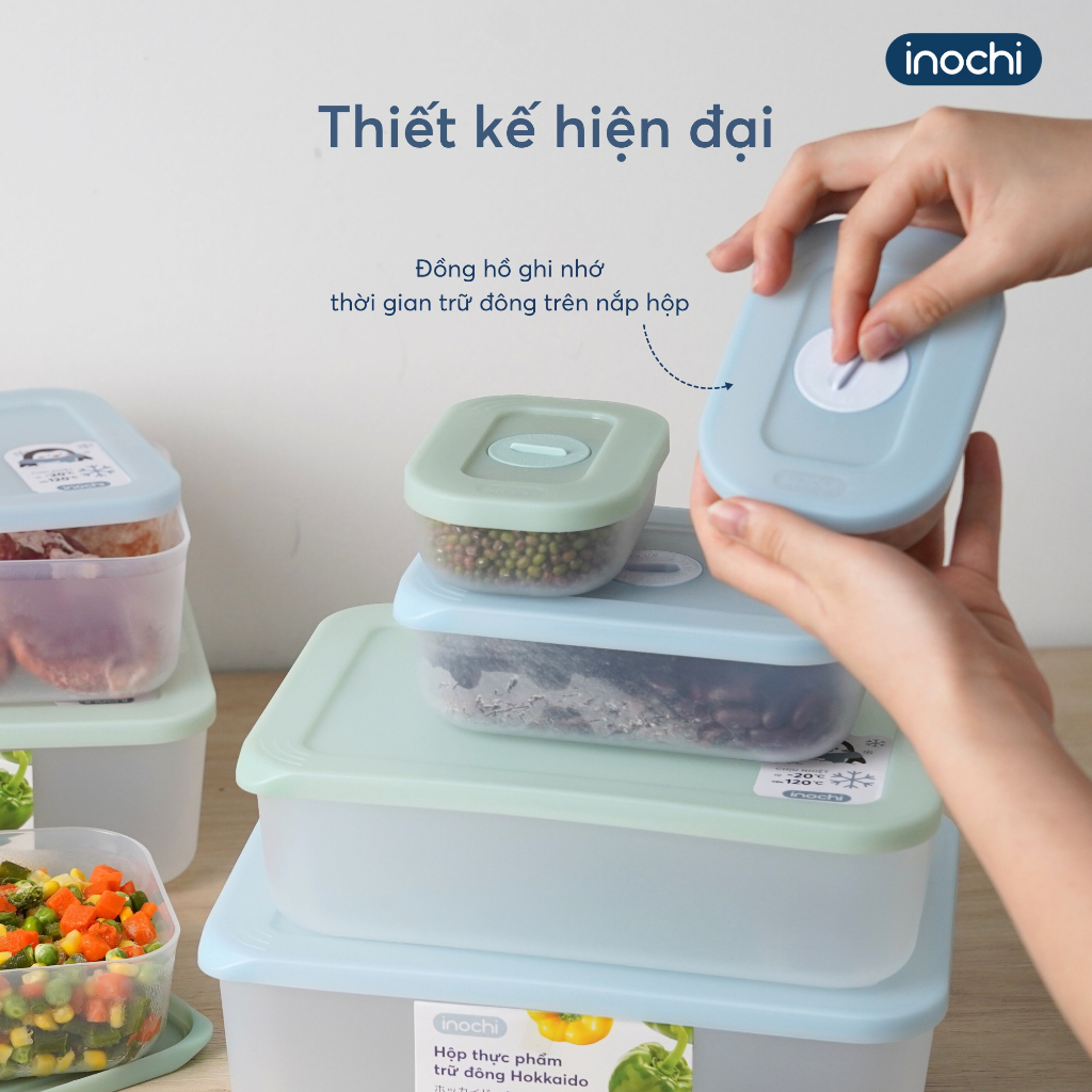Hộp Đựng Thực Phẩm Trữ Đông Chữ Nhật Nhiều Cỡ Nắp Có Thiết Kế Đồng Hồ Ghi Nhớ Thời Gian Lưu Trữ ( Tặng kèm khăn lau đa năng pakasa ) - Hàng Chính Hãng INOCHI ( Giao màu ngẫu nhiên)