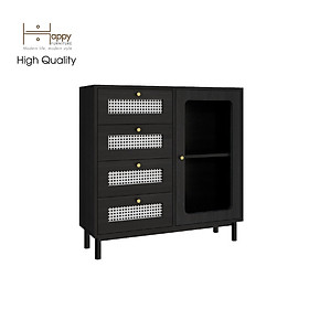 [Happy Home Furniture] ROTAN, Tủ đựng đồ cửa kính - 4 ngăn kéo - chân sắt , 90cm x 30cm x 90cm ( DxRxC), THK_124