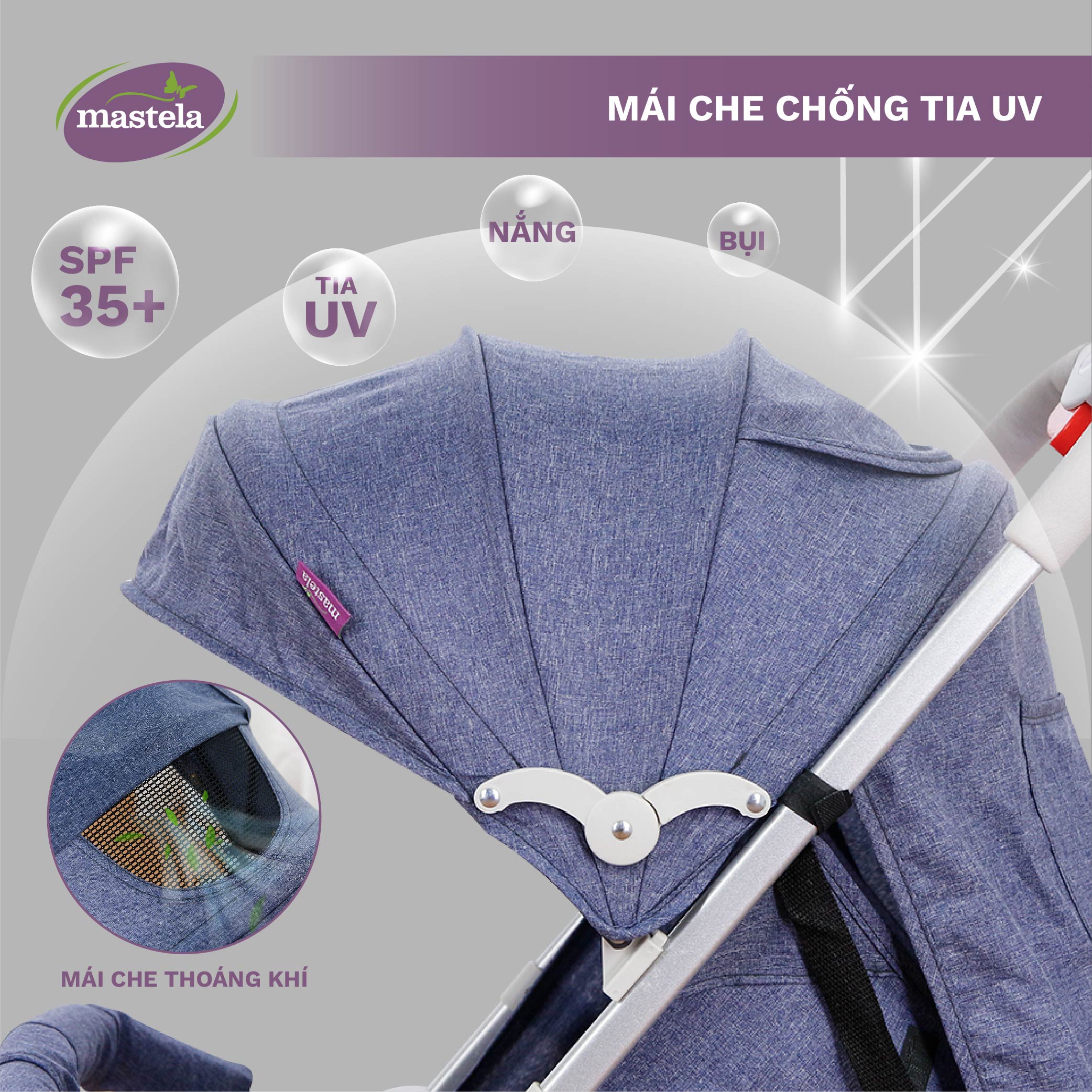 Xe đẩy gấp gọn cho bé Mastela A2 - Xe đẩy em bé khung Aluminum cao cấp siêu nhẹ và bền bảo hành 12 tháng