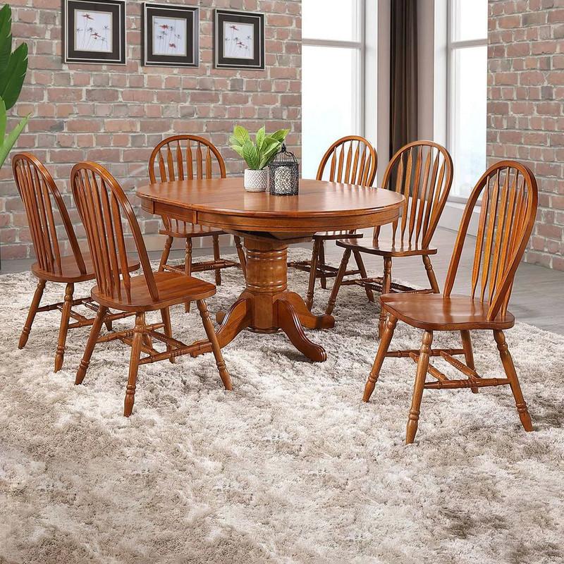 Bộ bàn ăn thông minh kéo dài hình Oval 6 ghế gỗ sồi tân cổ điển SMLIFE Butterfly | D152 x R107 x C76cm | tăng giảm độ dài bàn