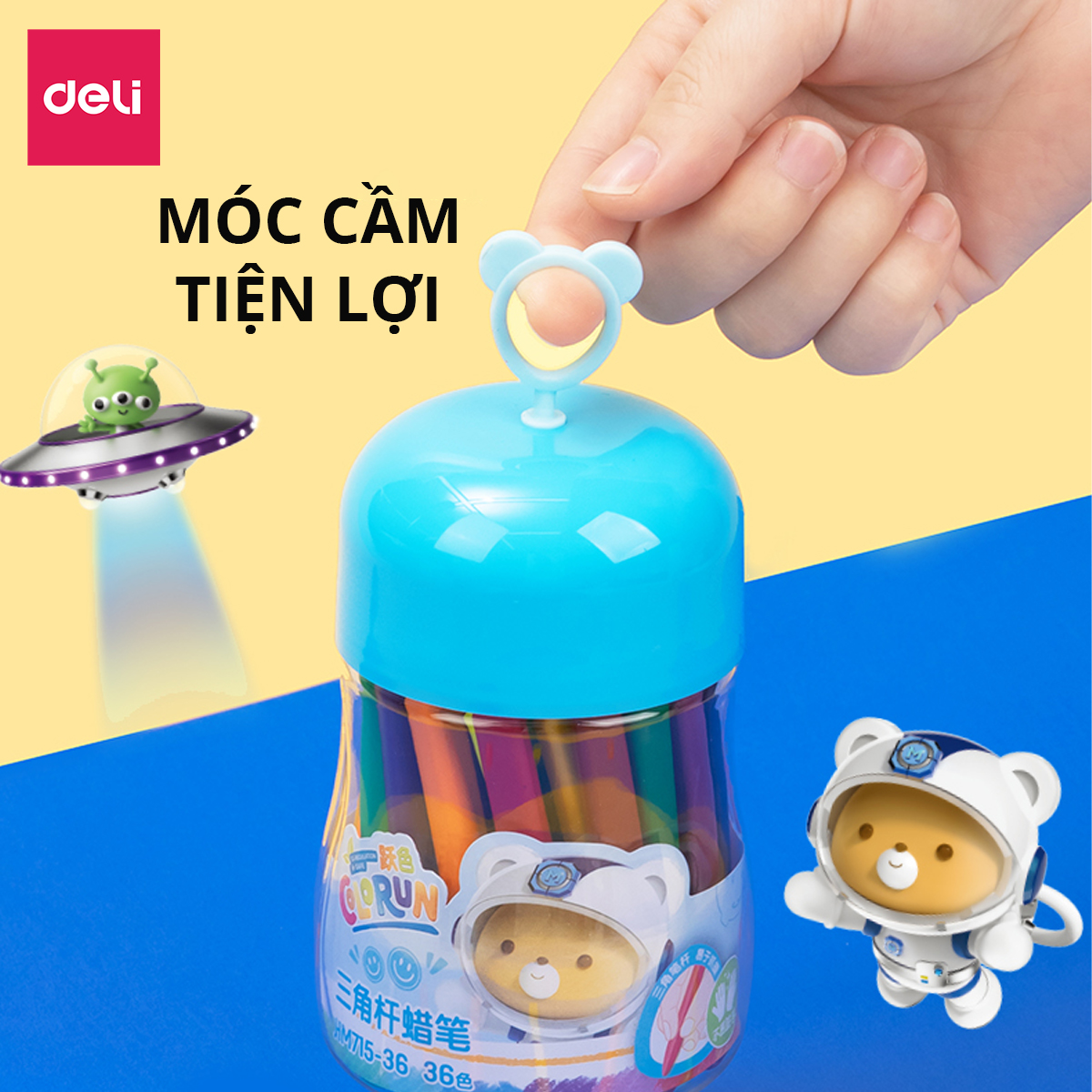 Bút sáp màu hữu cơ gấu con Deli - An toàn cho bé, không vấy bẩn tay - 12/24/36 màu - Tô màu, vẽ tranh học sinh trẻ em - Cán tam giác dễ cầm