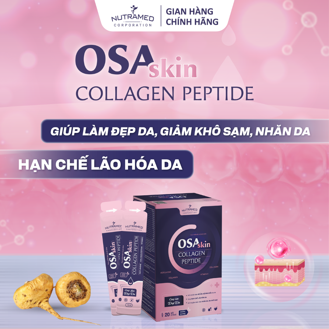 Gói uống Osaskin Collagen Peptide hỗ trợ tăng độ đàn hồi, làm đẹp da, chống lão hoá - Nutramed
