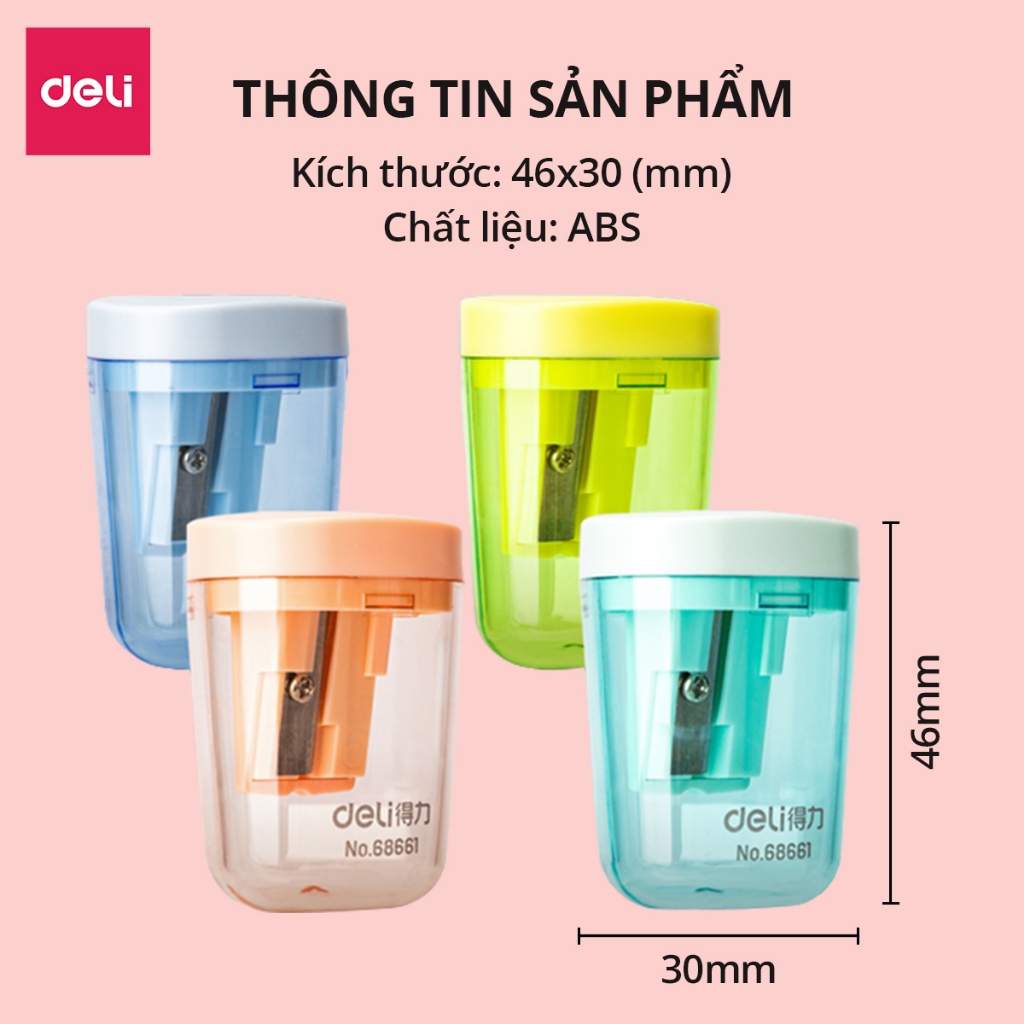 Gọt Bút Chì, Chuốt Bút Chì Mini DELI Lưỡi Thép Không Gỉ, Cắt Bén, Hạn Chế Gãy Ngòi Chì.