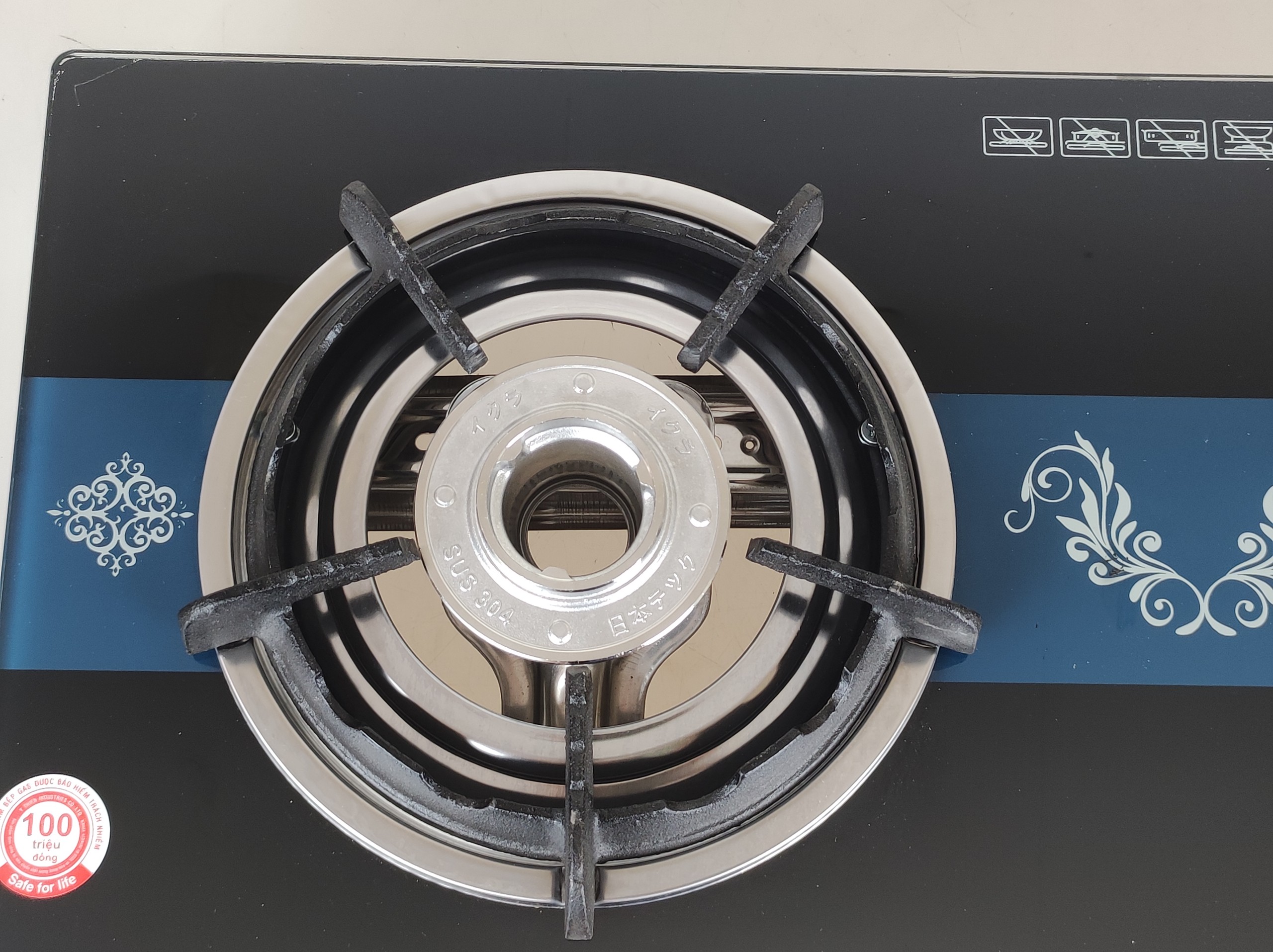 Bếp ga đôi kiếng cường lực Raiden RDB2250A, kiềng gang chống oxj hóa, kính 7ly, Hàng chính hãng