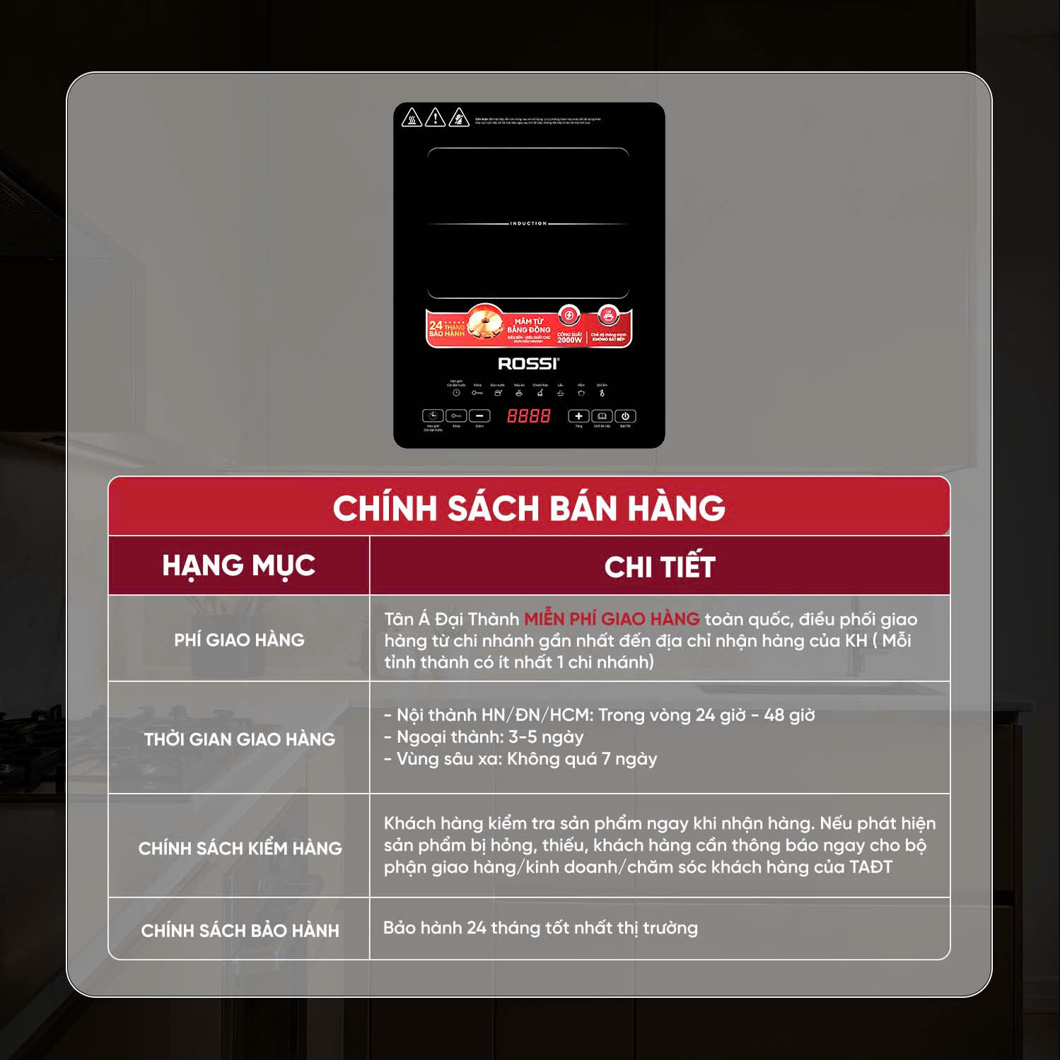 Bếp Từ Đơn Tân Á Đại Thành Rossi RS-1020CE01 Kèm Nồi - Hàng Chính Hãng Bảo Hành 24 Tháng