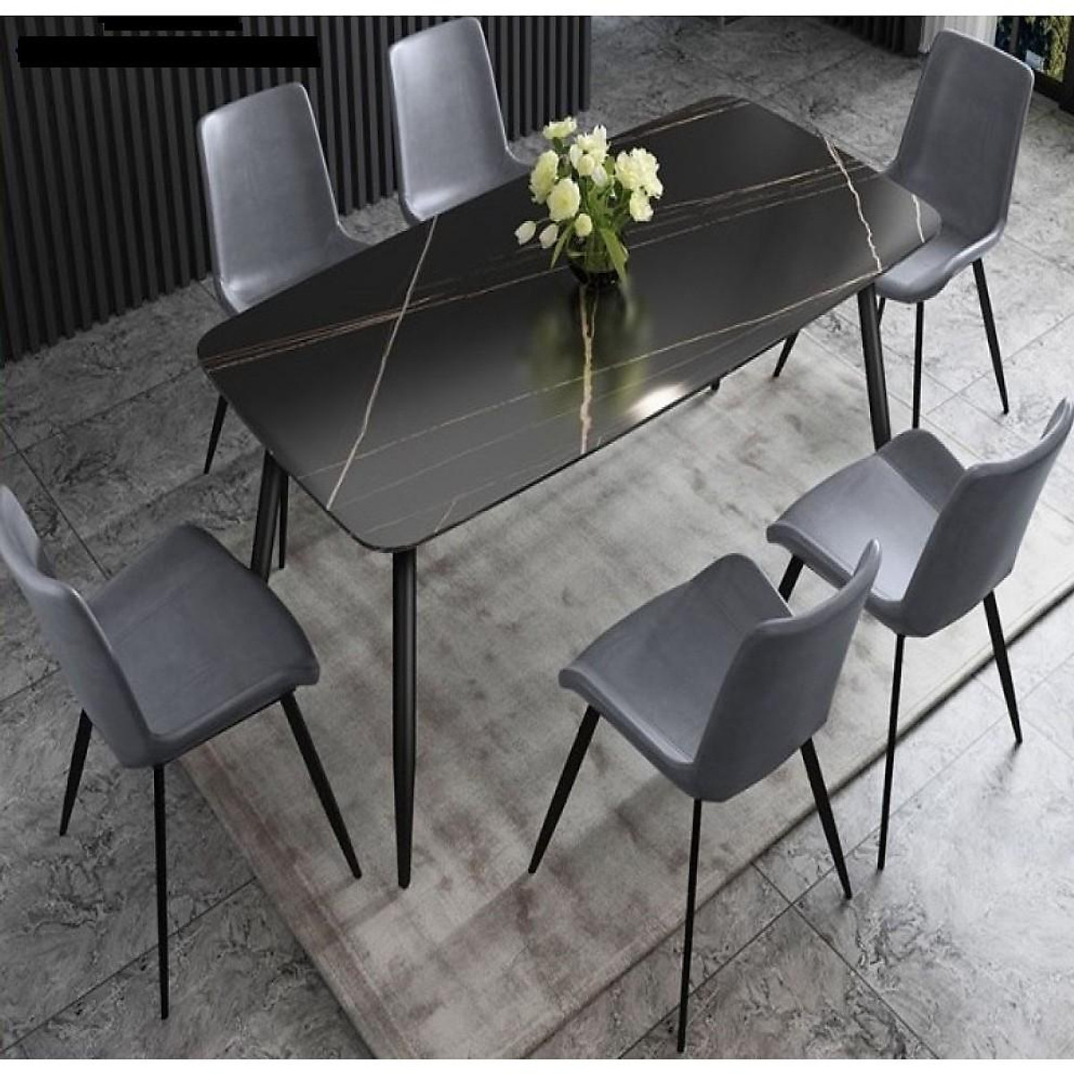 Bộ bàn ghế phòng ăn Tundo mặt đá ceramic 1m4 kèm 4 ghế