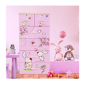Tủ nhựa 5 tầng Qui Phúc KID màu hồng mẫu Con Thỏ KT 600 x 470 x 1300 mm _ Juno Sofa hàng lắp sẵn
