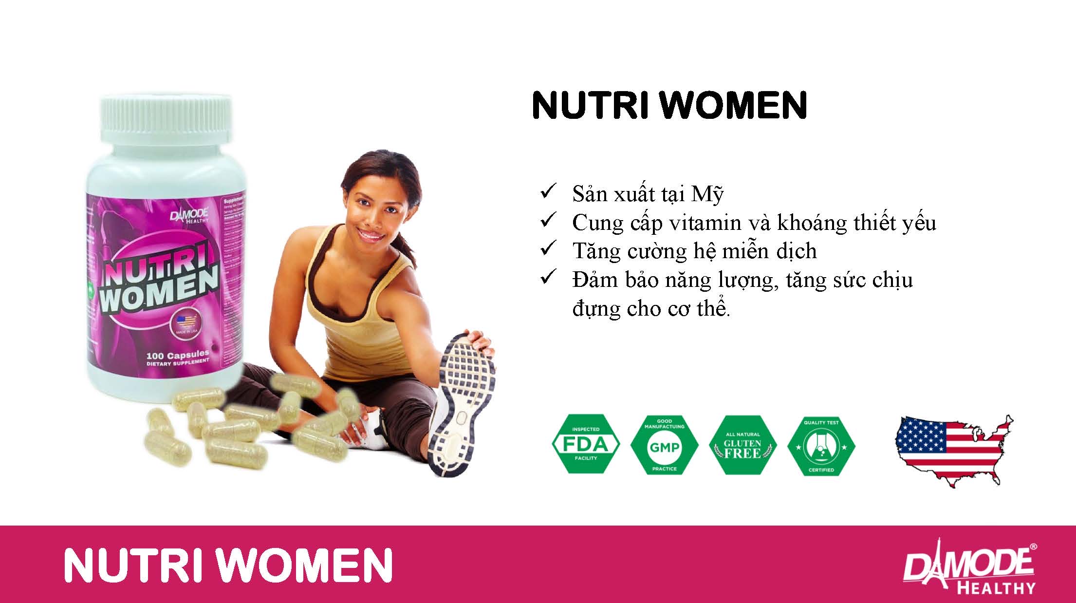 Viên uống bổ sung Vitamin khoáng chất NUTRIWOMEN Damode dành cho nữ lọ 100 viên