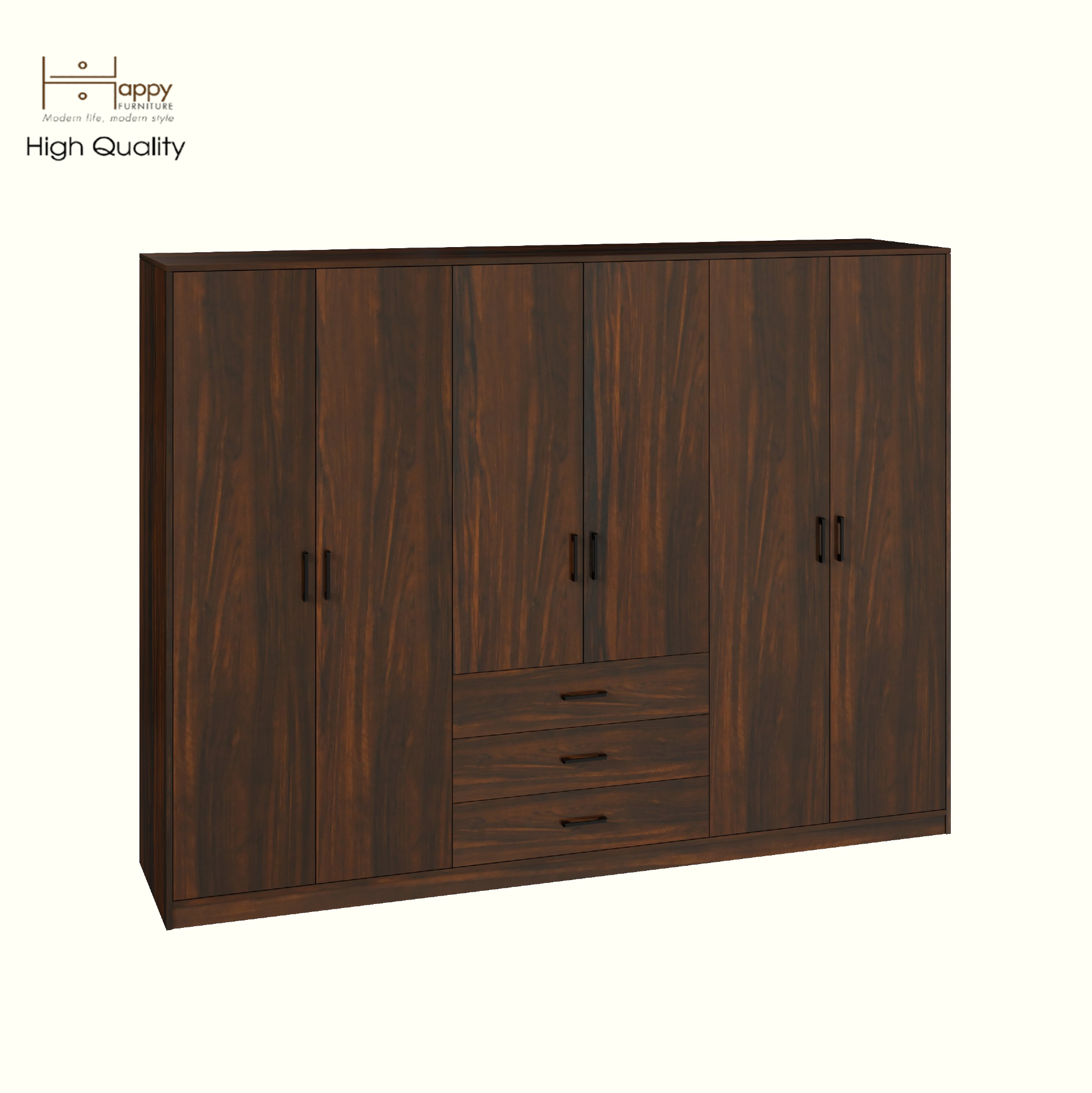 HAPPY FURNITURE , HEINEE - Tủ quần áo 6 cửa mở, TCM_218 , 240cm x 54cm x 180cm DxRxC, sản phẩm phổ thông