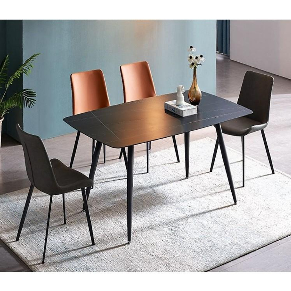 Bộ bàn ghế phòng ăn Tundo mặt đá ceramic 1m4 kèm 4 ghế