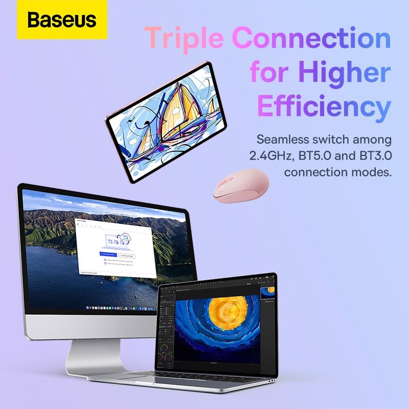 Chuột không dây Baseus F01B Tri-Mode Wireless Mouse Bluetooth & 2.4GHz- hàng chính hãng
